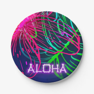 Electric Luau Tropical Night Aloha Birthday Party Paper Plate