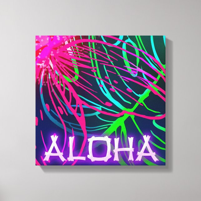 Electric Luau Tropical Night Neon Aloha Canvas Print (Front)