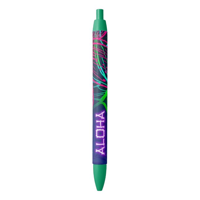 Electric Luau Tropical Night Neon Aloha Paradise Blue Ink Pen (Front Vertical)