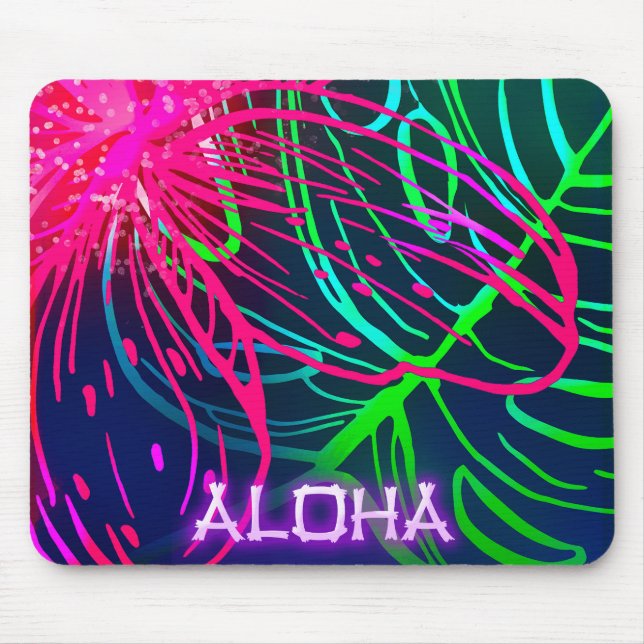 Electric Luau Tropical Night Neon Aloha Paradise Mouse Mat (Front)