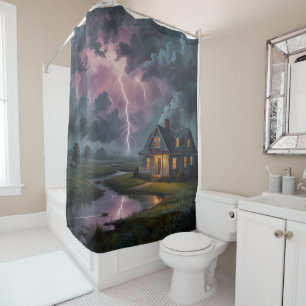 Electric Majesty: Storm Over the Countryside Shower Curtain