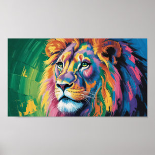Electric Mane Lion - Neon Dreams Wildlife Art Poster