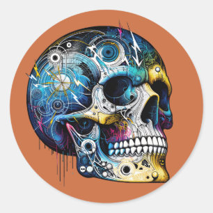 Electric Matrix Skull Classic Round Sticker
