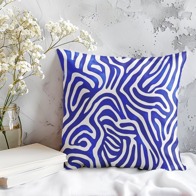 Electric Mazze Blue Abstract Pattern Cushion (This abstract electric blue design pulses with movement and confidence.)