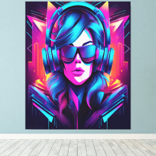 Electric Muse: Hyper-Neon Cyberpunk DJ Art Canvas Print