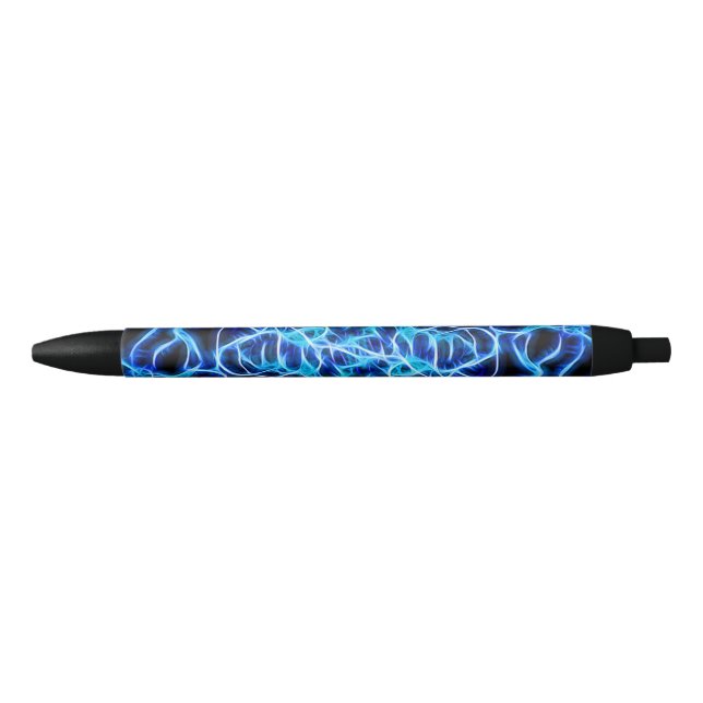 Electric Neon Blue Tesla Coil Lightning Black Ink Pen (Front)