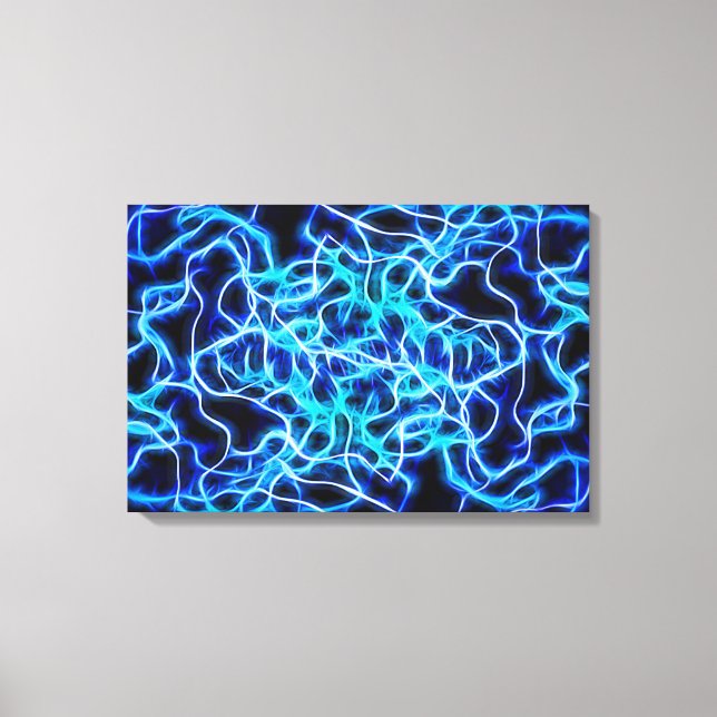 Electric Neon Blue Tesla Coil Lightning Canvas Print (Front)