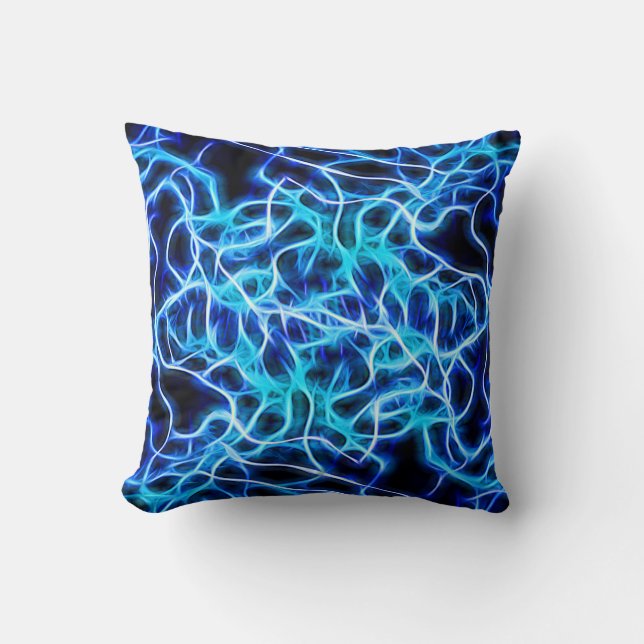 Electric Neon Blue Tesla Coil Lightning Cushion (Front)