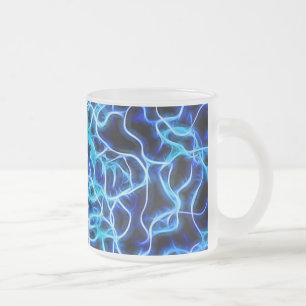Electric Neon Blue Tesla Coil Lightning Frosted Glass Coffee Mug