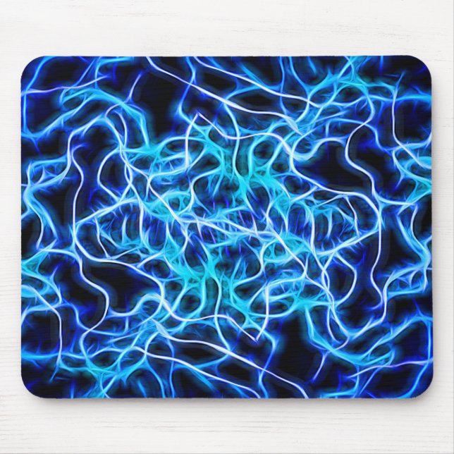 Electric Neon Blue Tesla Coil Lightning Mouse Mat (Front)
