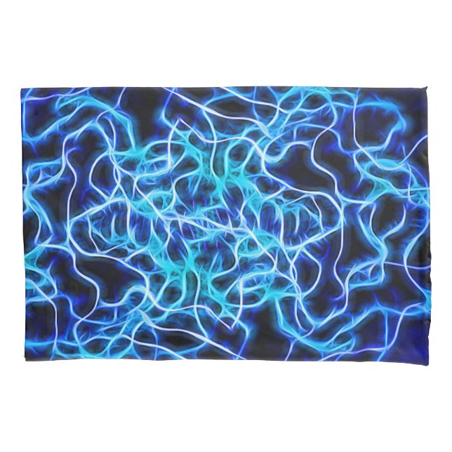Electric Neon Blue Tesla Coil Lightning Pillowcase (Front)