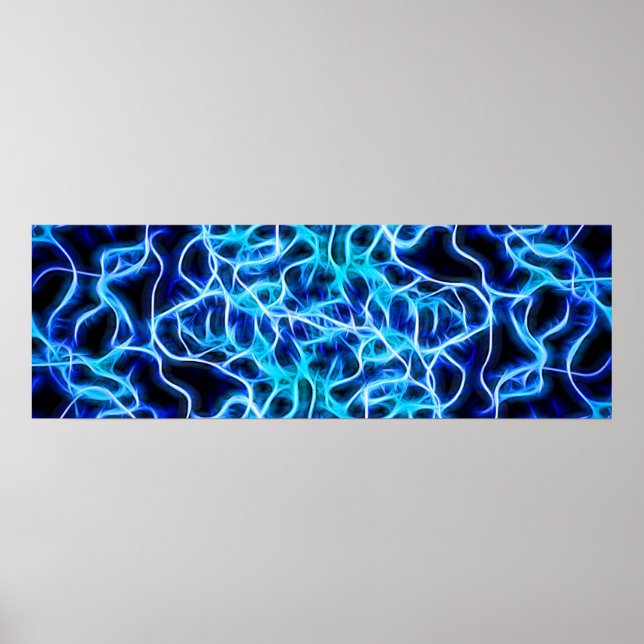 Electric Neon Blue Tesla Coil Lightning Poster (Front)