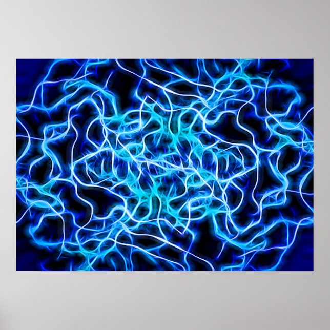 Electric Neon Blue Tesla Coil Lightning Poster (Front)