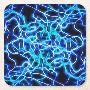 Electric Neon Blue Tesla Coil Lightning Square Paper Coaster