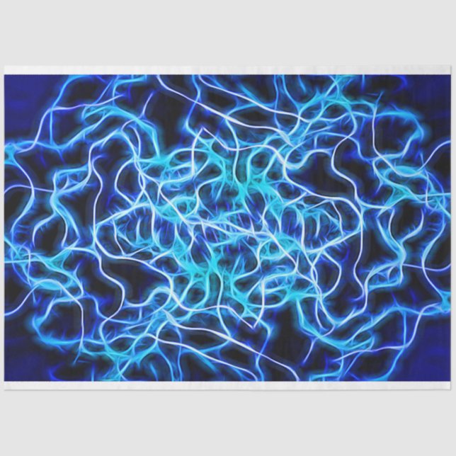 Electric Neon Blue Tesla Coil Lightning Tissue Paper (Front)
