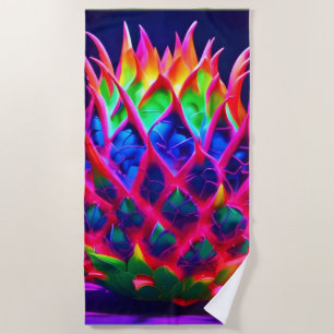 Electric Neon Dragon Fruit Beach Towel