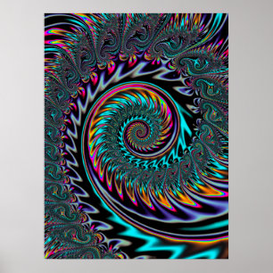 Electric Neon Fractal Spiral Cyberpunk Psychedelic Poster