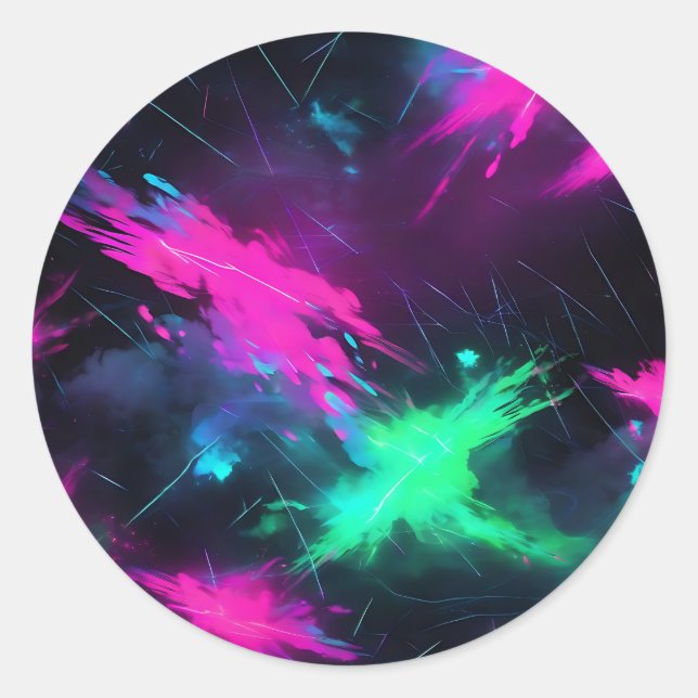 Electric Neon Glow Classic Round Sticker (Front)