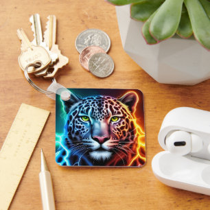 Electric Neon Leopard - Glowing Animal Design  Key Ring