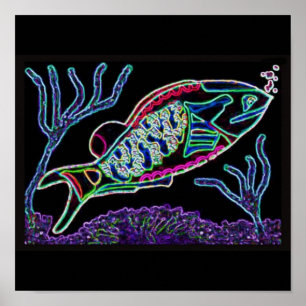 Electric Neon Parrotfish Poster