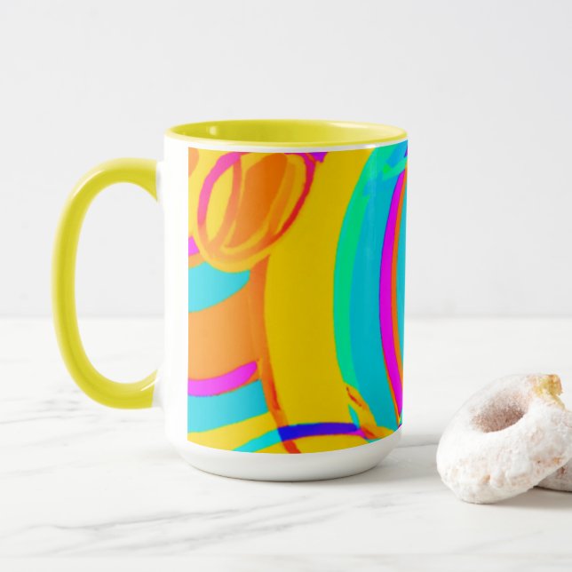 Electric Neon Pattern Art Design Mug (With Donut)