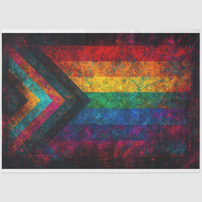 Electric Neon Progressive Pride Flag Decoupage  Tissue Paper (Front)