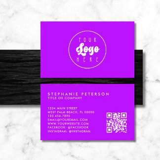 Electric Neon Purple Custom Company Logo QR Code Business Card