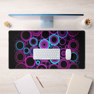 Electric Neon Synthwave Circular Matrix Gamer Work Desk Mat