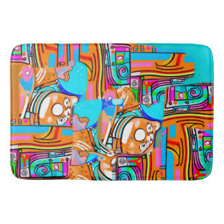 Electric Orange & Cyan Dreams — Abstract Pop Desig Bath Mat