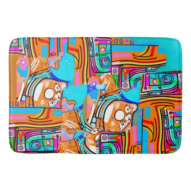 Electric Orange & Cyan Dreams — Abstract Pop Desig Bath Mat (Front)