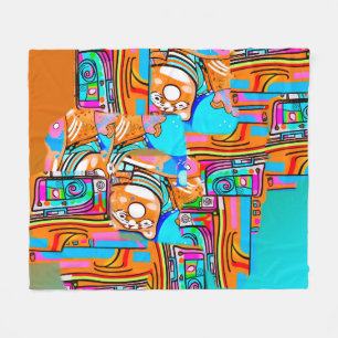 Electric Orange & Cyan Dreams — Abstract Pop Desig Fleece Blanket