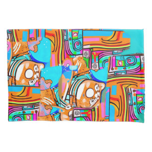 Electric Orange & Cyan Dreams — Abstract Pop Desig Pillowcase