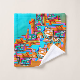 Electric Orange & Cyan Dreams — Abstract Pop Desig Wash Cloth