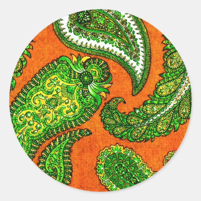Electric Orange Paisley Envelope Seal Sticker (Front)