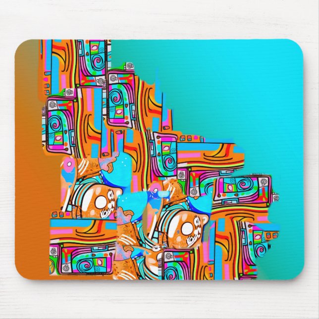 Electric Orange & Turquoise Dreams — Abstract Pop Mouse Mat (Front)