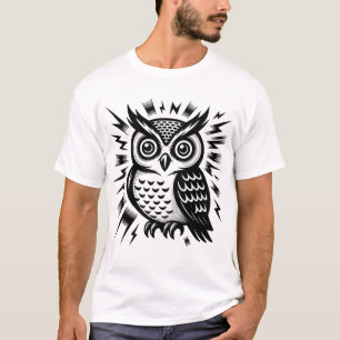 Electric Owl High-Energy Vector Bird & Lightning T-Shirt