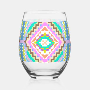 Electric Pastel Dream Kaleidoscope Stemless Wine Glass