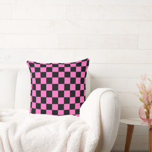 Electric Pink 80s Black Chequered Cushion