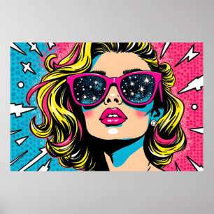 Electric Pink & Blue Pop Art - Retro 80s Poster