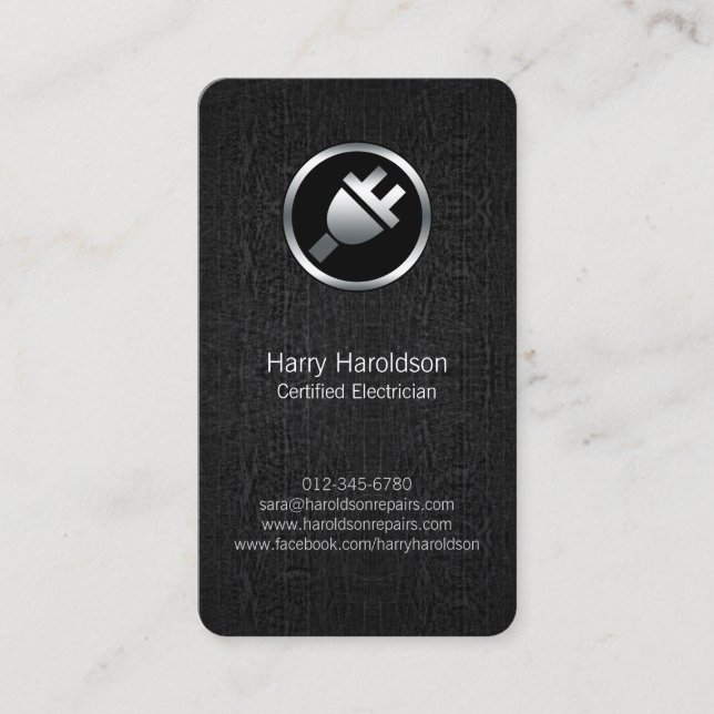 Electric Plug BlackGrunge Electrician BusinessCard Business Card (Front)