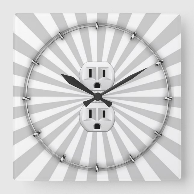 Electric Plug Wall Outlet Fun Customise This! Square Wall Clock (Front)