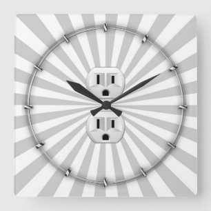 Electric Plug Wall Outlet Fun Customise This! Square Wall Clock