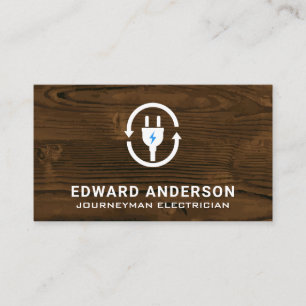 Electric Plug   Wood Background Business Card