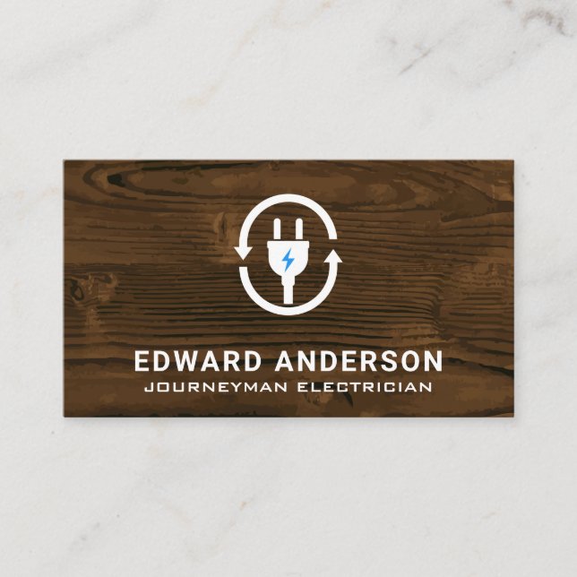 Electric Plug | Wood Background Business Card (Front)
