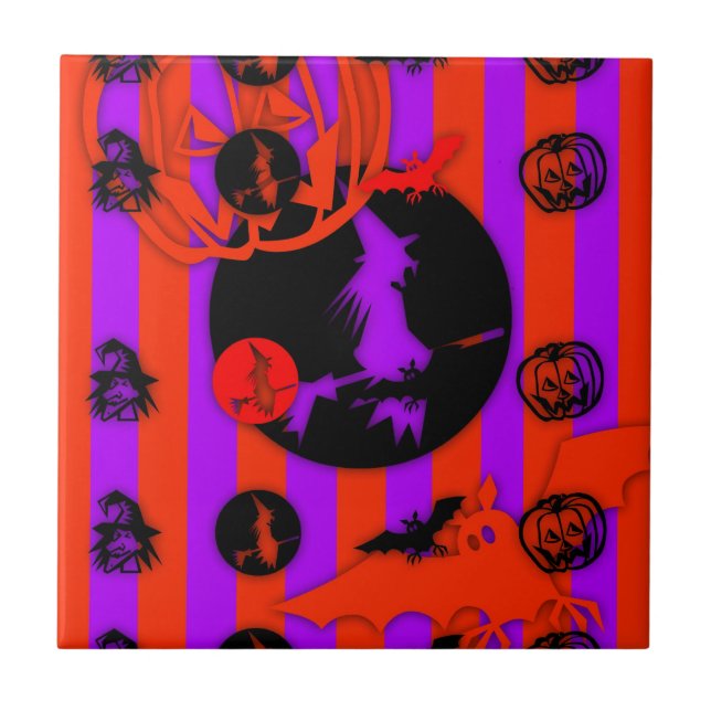 Electric Pop Colours Halloween purple Witch Tile (Front)