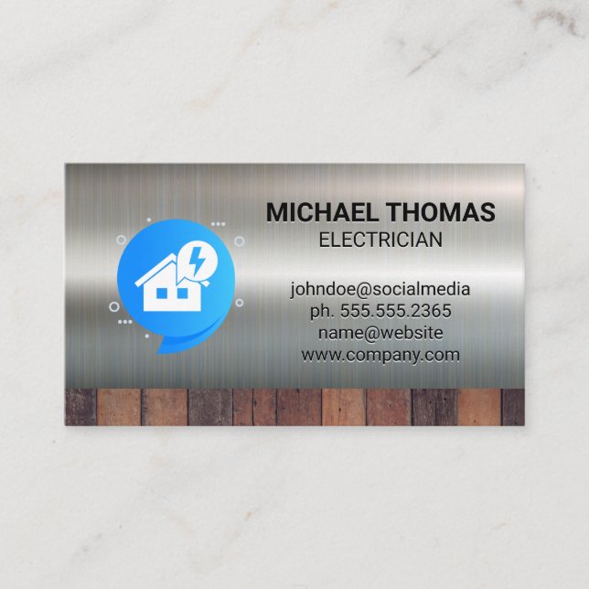 Electric Power House Logo | Wood Metallic Business Card (Front)