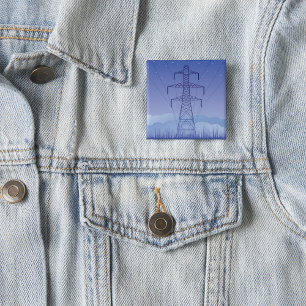 Electric Power Transmission Tower at Night Sky 15 Cm Square Badge