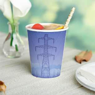 Electric Power Transmission Tower at Night Sky Paper Cups