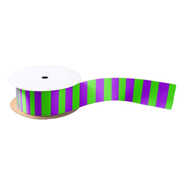 Electric Psychedelic Purple And Harlequin Green Satin Ribbon (Spool)