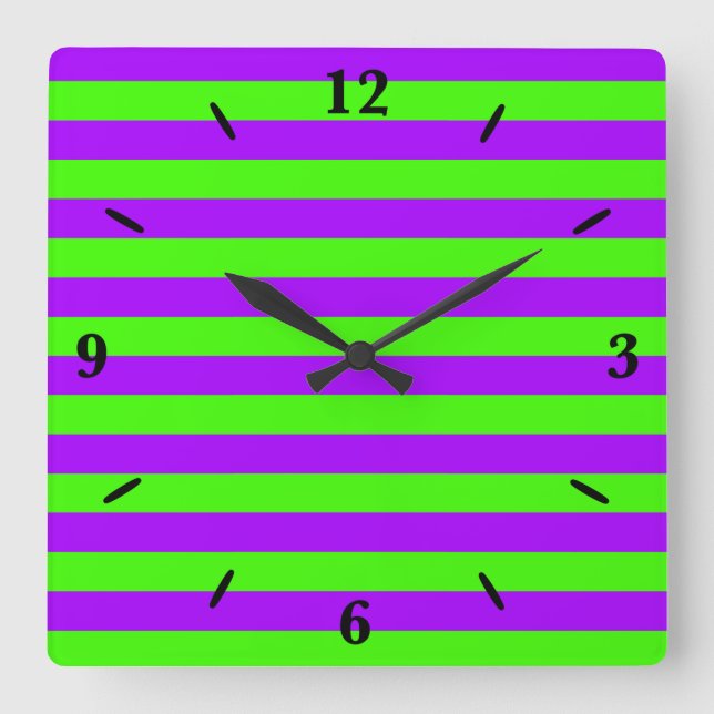 Electric Psychedelic Purple And Harlequin Green Square Wall Clock (Front)